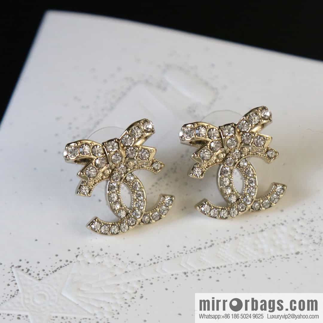 New ☑️ CHANEL CHANEL C1 double c bow full diamond stud earrings