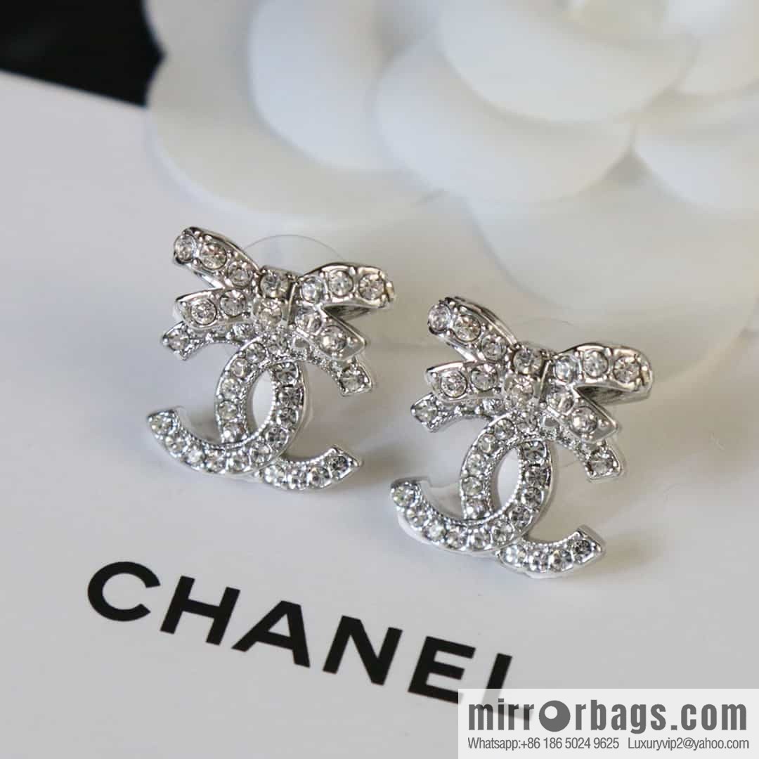 New ☑️ CHANEL CHANEL C1 double c bow full diamond stud earrings