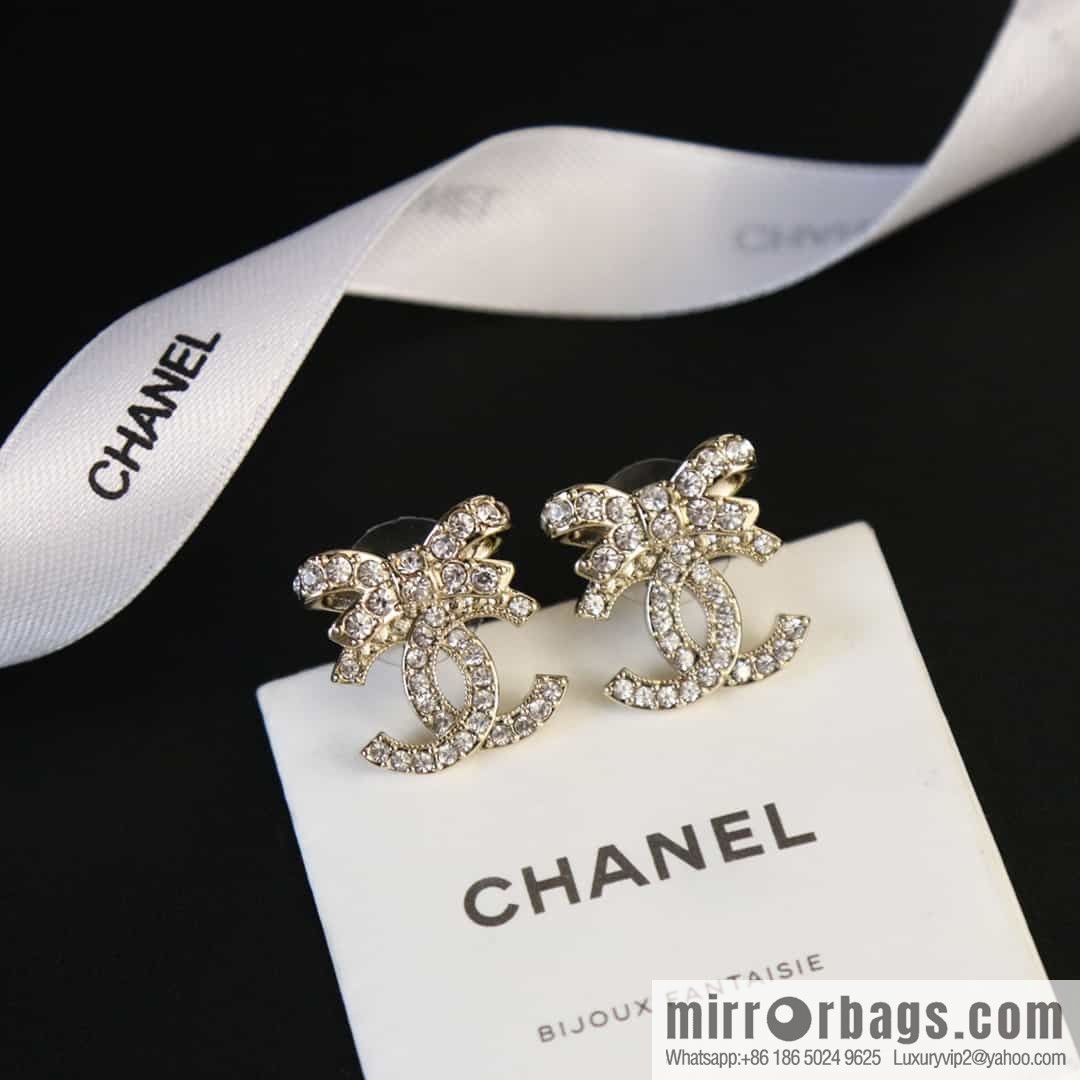 New ☑️ CHANEL CHANEL C1 double c bow full diamond stud earrings