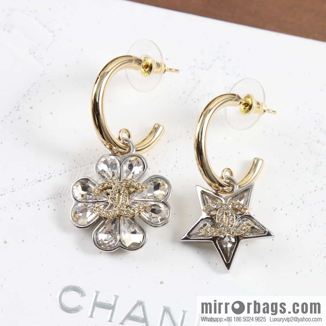 New ☑️ chanel c2 double c flower pentagram ⭐ star stud earrings