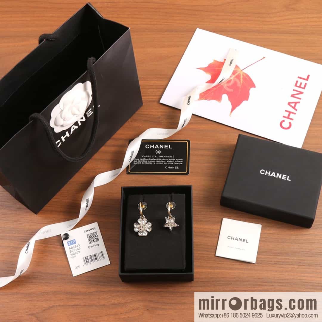 New ☑️ chanel c2 double c flower pentagram ⭐ star stud earrings