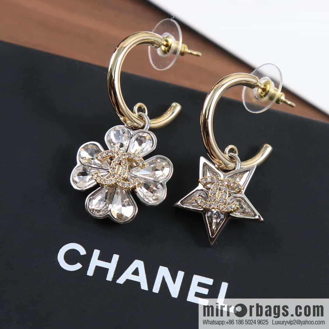 New ☑️ chanel c2 double c flower pentagram ⭐ star stud earrings