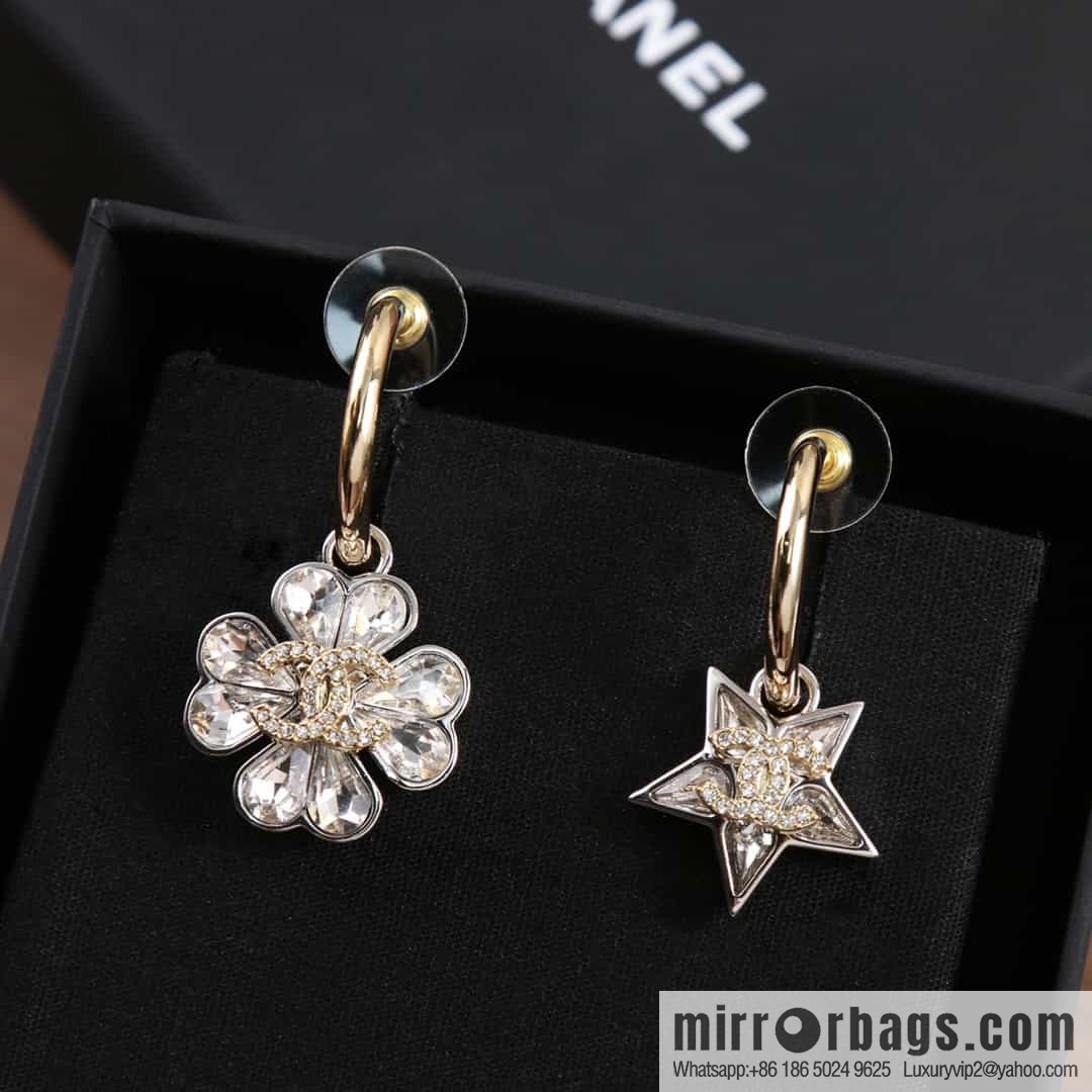 New ☑️ chanel c2 double c flower pentagram ⭐ star stud earrings