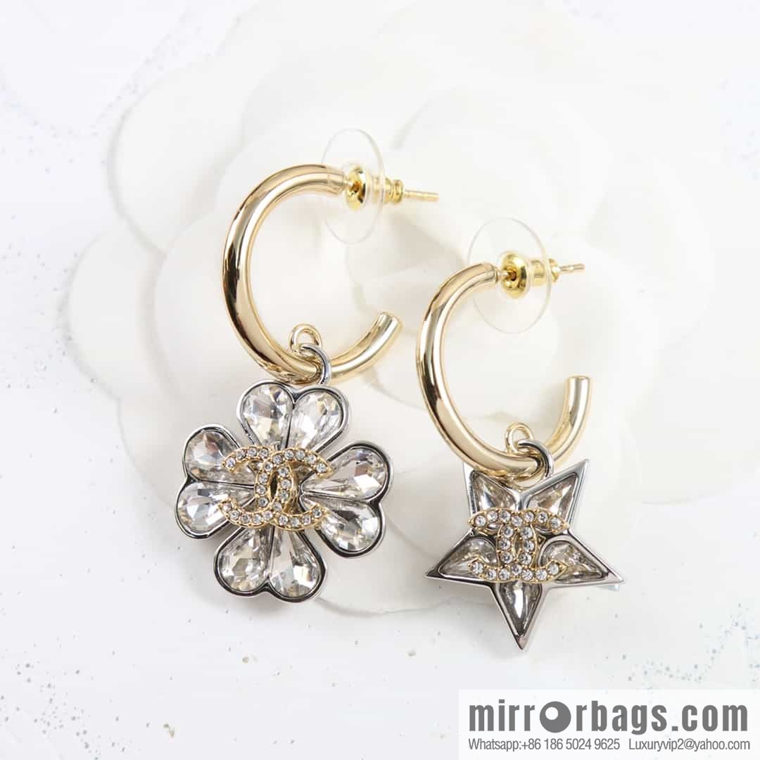 New ☑️ chanel c2 double c flower pentagram ⭐ star stud earrings