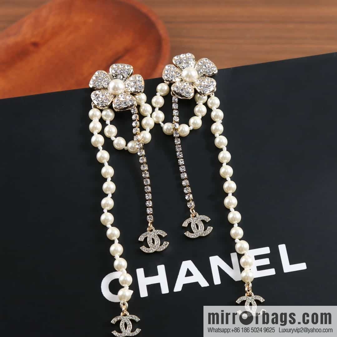 New ☑️ chanel c2 double c flower pearl fringed stud earrings