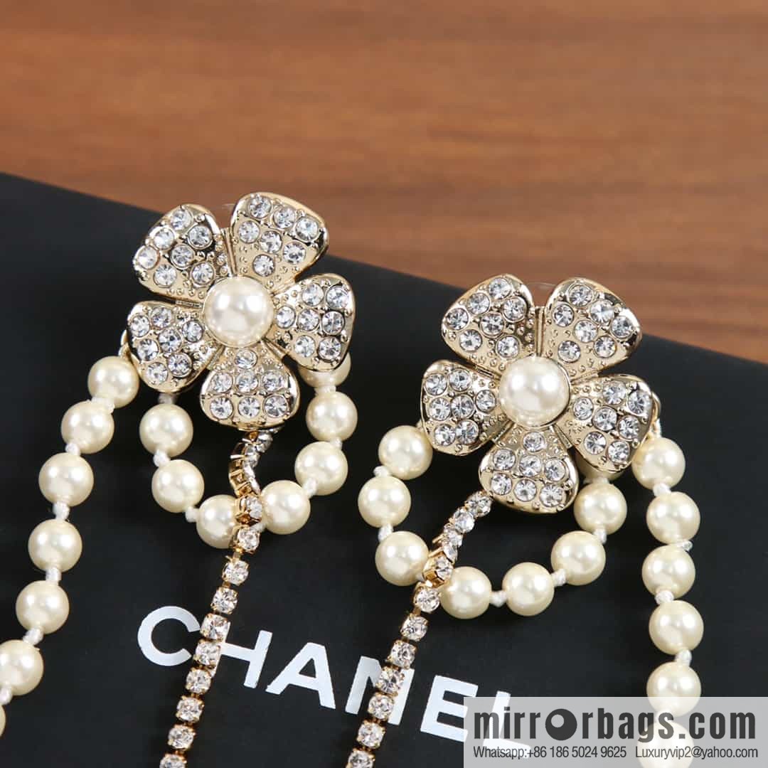 New ☑️ chanel c2 double c flower pearl fringed stud earrings