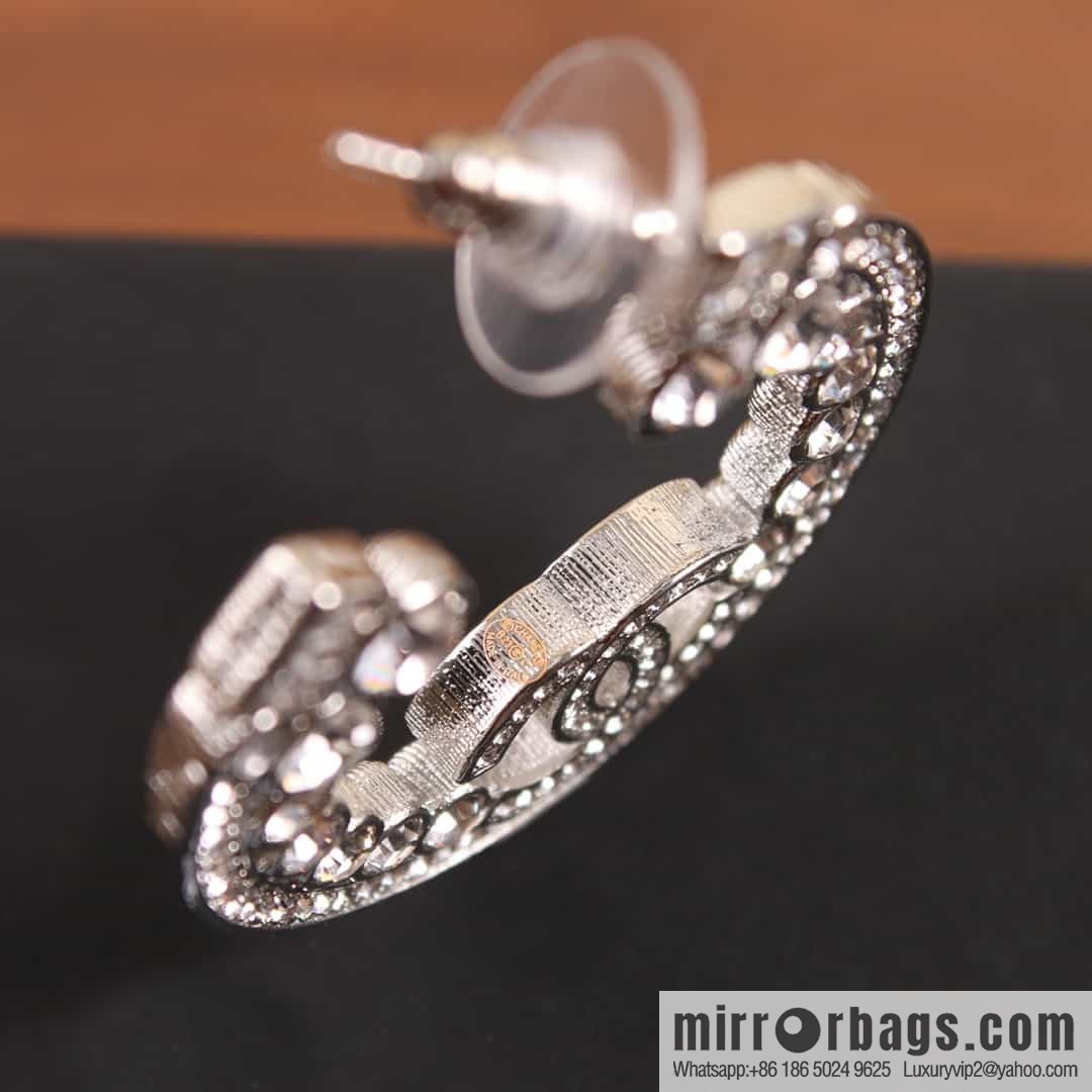 New ☑️ chanel c1 double c semi round full diamond stud earrings