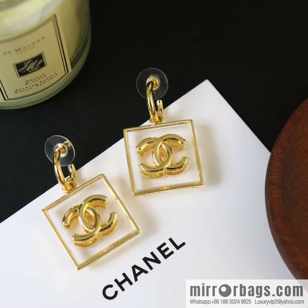 New ☑️ CHANEL CHANEL C2 double c square acrylic stud earrings