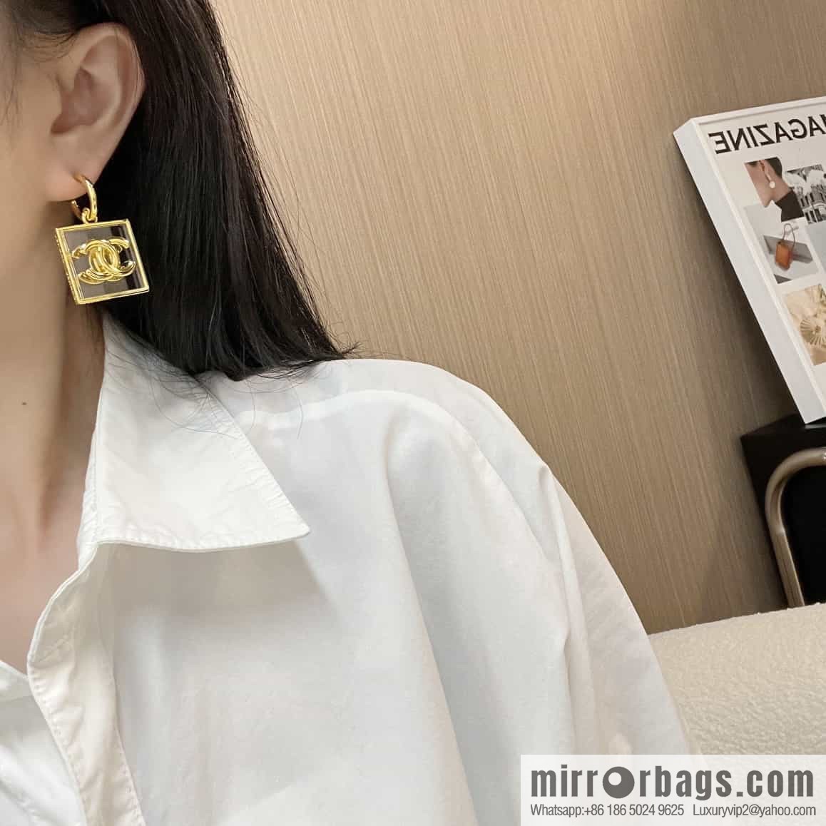 New ☑️ CHANEL CHANEL C2 double c square acrylic stud earrings