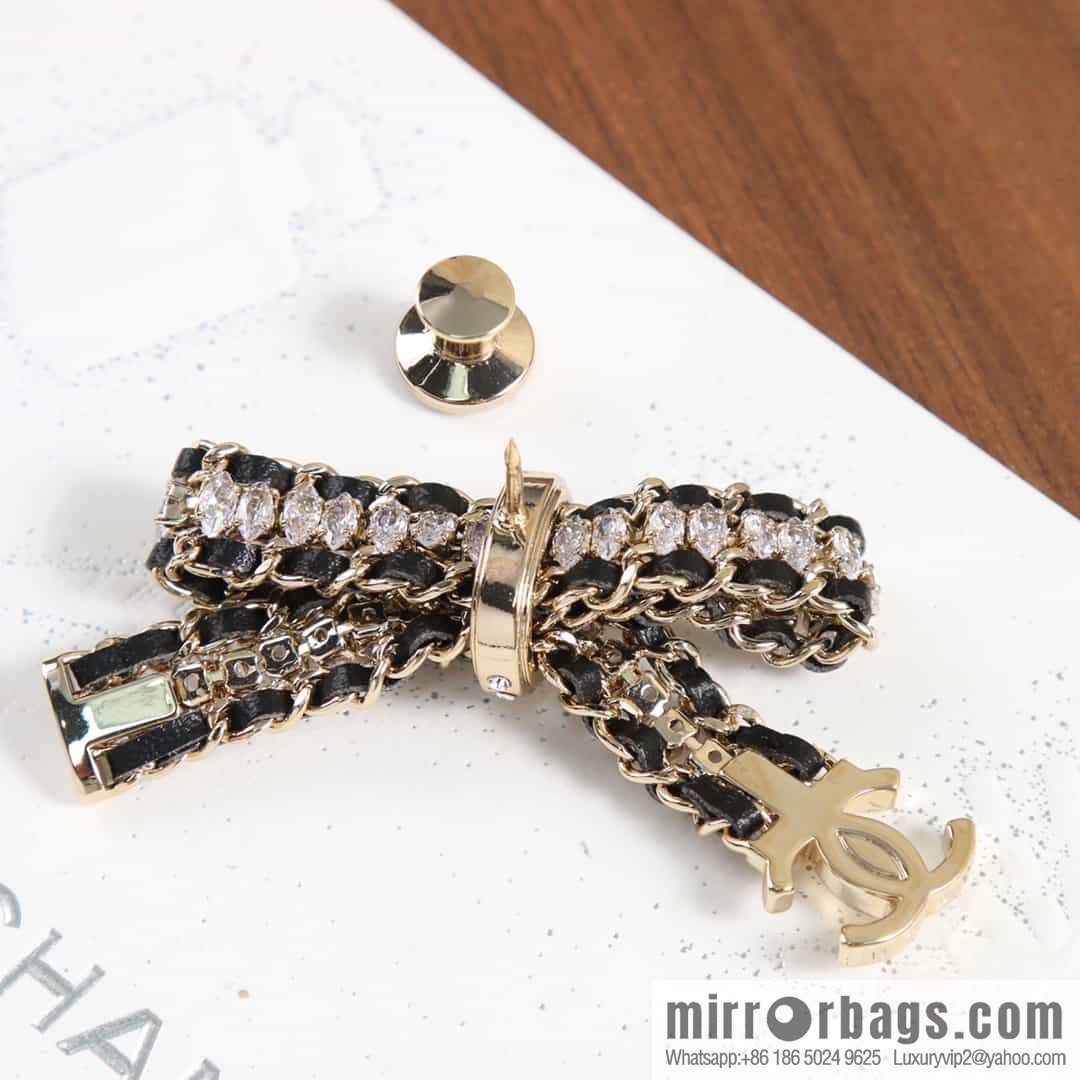New ☑️ Chanel double c black leather rope bow brooch