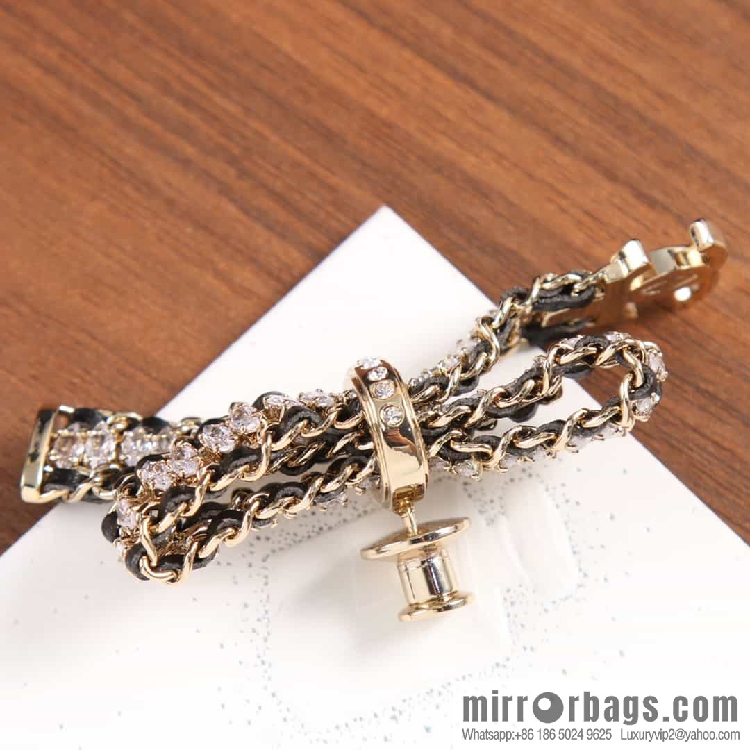 New ☑️ Chanel double c black leather rope bow brooch
