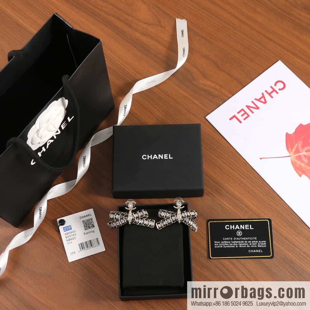 New ☑️ CHANEL Chanel double c black leather rope bow stud earrings