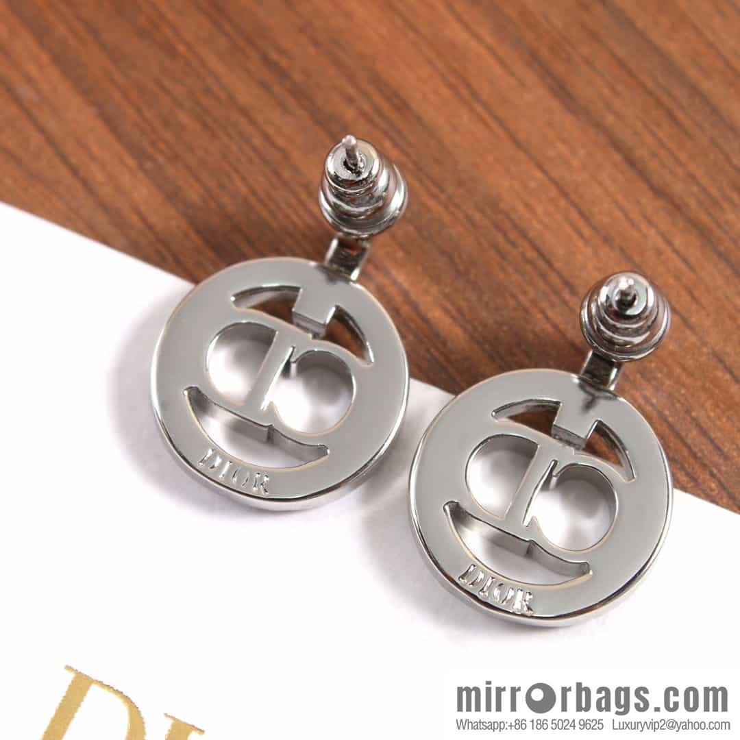 New ☑️ DIOR silver diamond CD stud earrings
