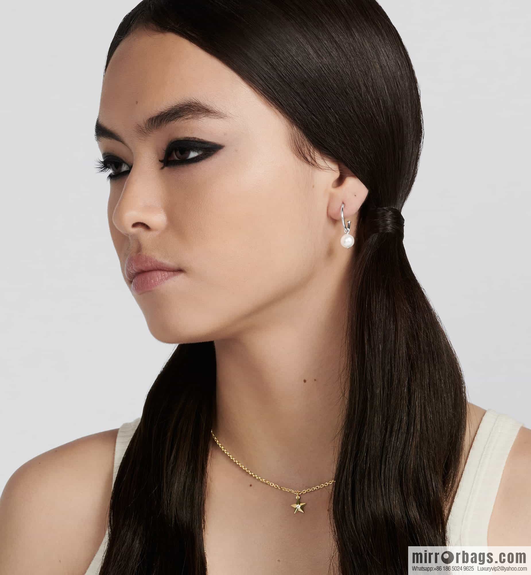 New ☑️ DIOR Asymmetrical Full Diamond CD Pearl Stud Earrings