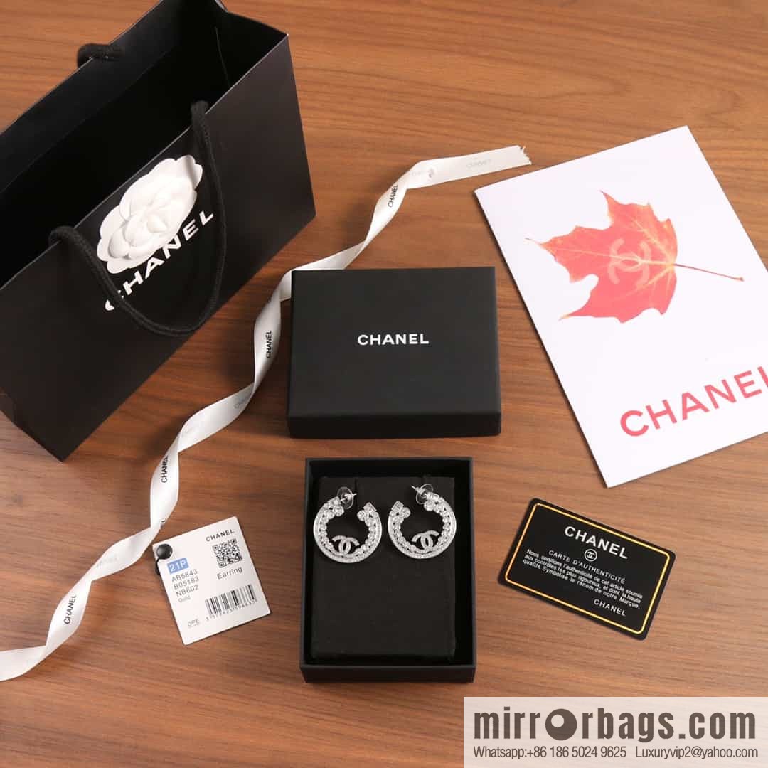 New ☑️ chanel c1 double c semi round full diamond stud earrings