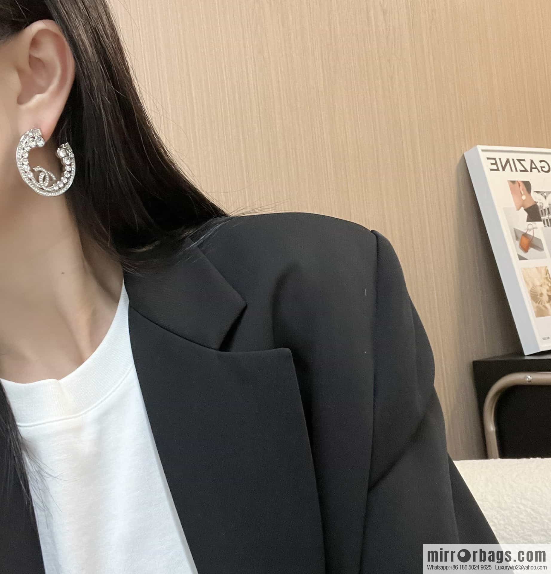 New ☑️ chanel c1 double c semi round full diamond stud earrings