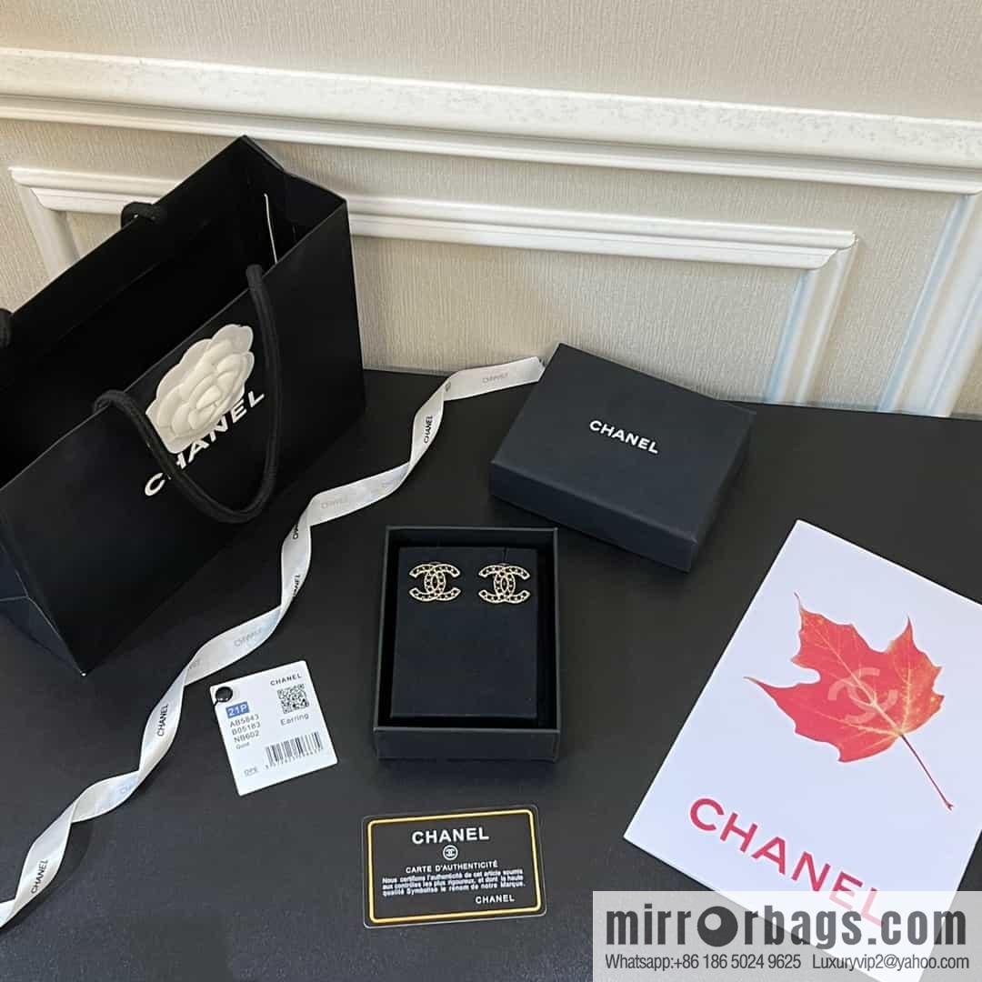 New ☑️ chanel c1 double c black diamond earrings stud earrings