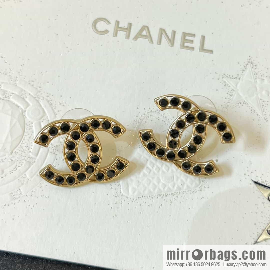 New ☑️ chanel c1 double c black diamond earrings stud earrings