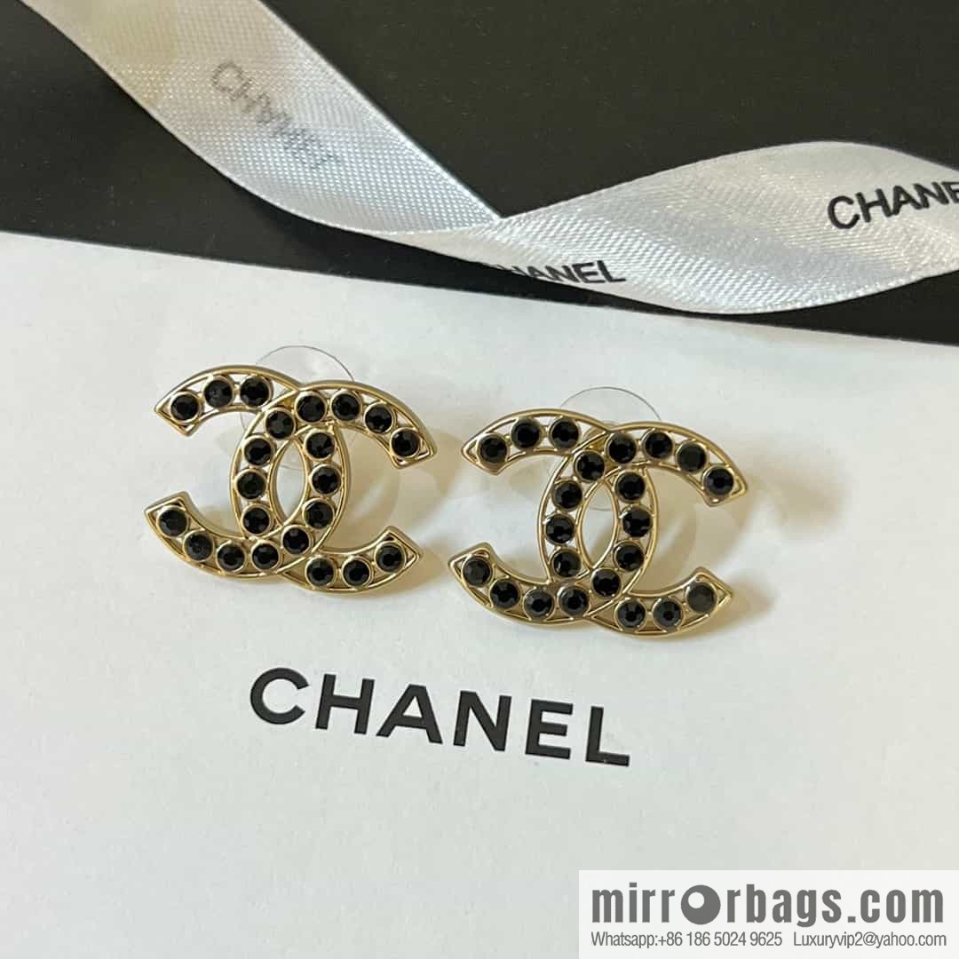 New ☑️ chanel c1 double c black diamond earrings stud earrings