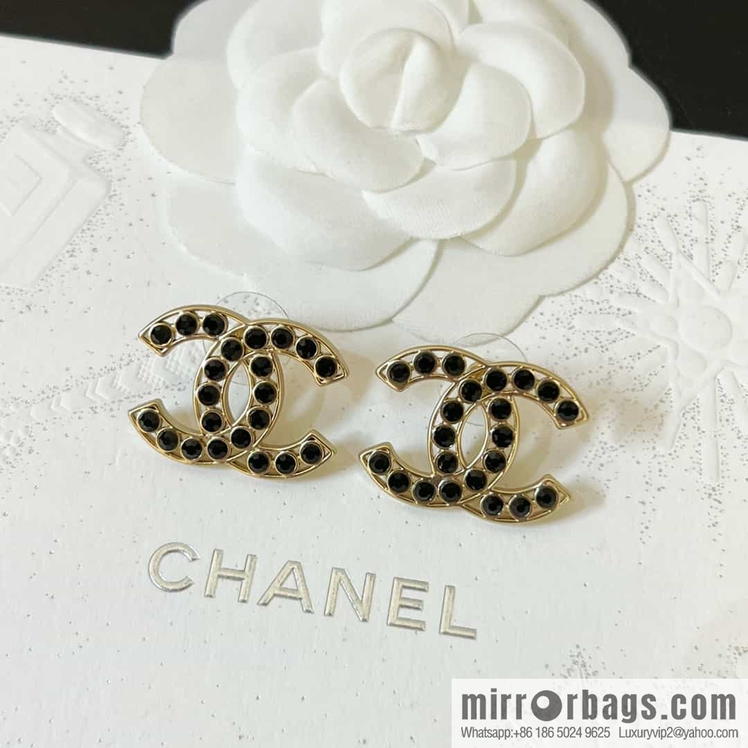 New ☑️ chanel c1 double c black diamond earrings stud earrings