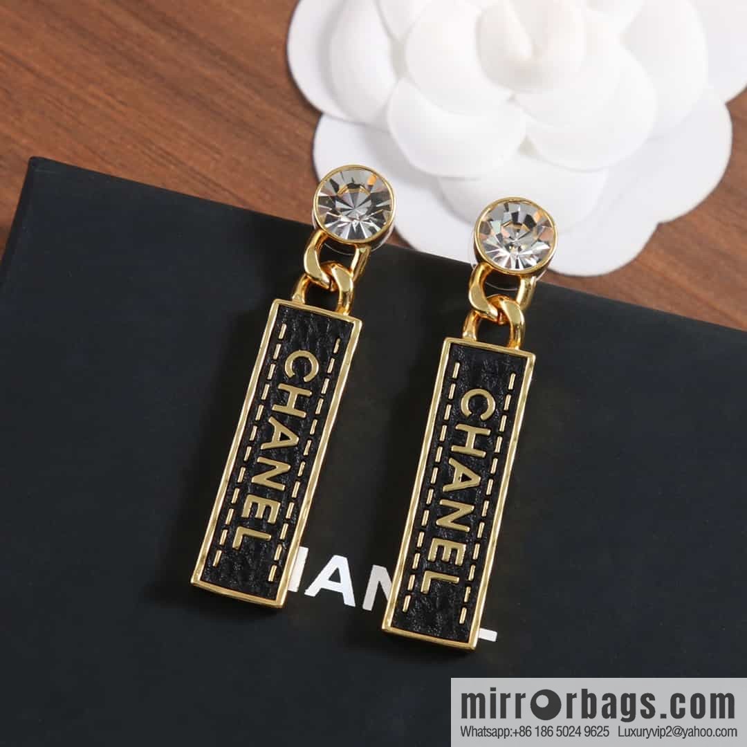 New ☑️ chanel c2 double c black strip leather earrings