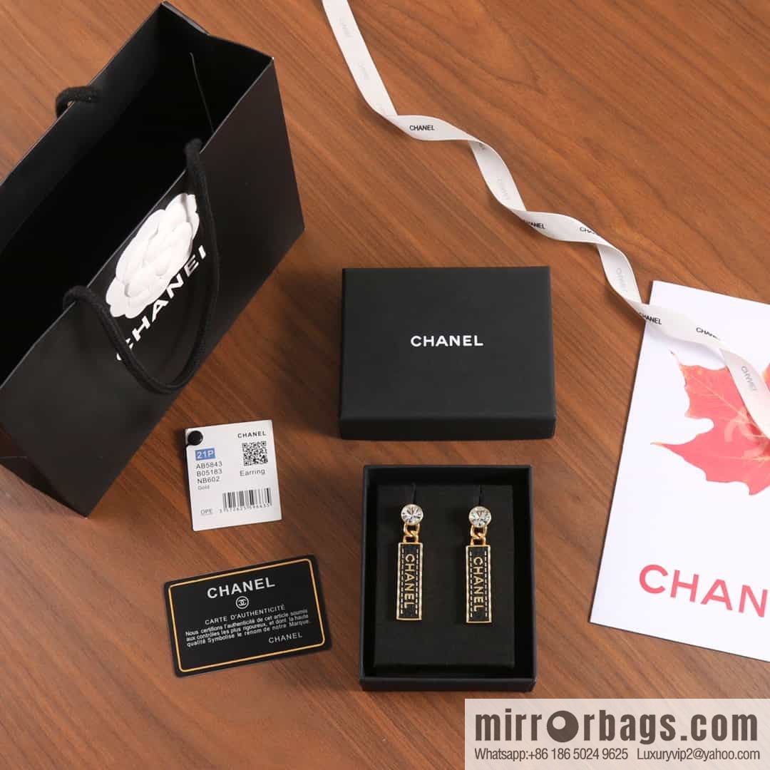 New ☑️ chanel c2 double c black strip leather earrings