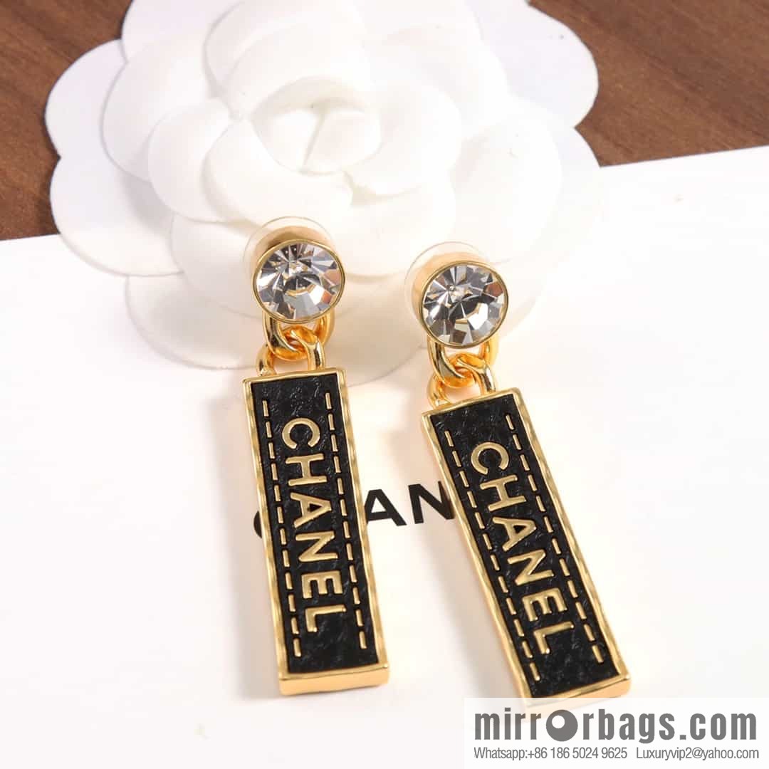 New ☑️ chanel c2 double c black strip leather earrings