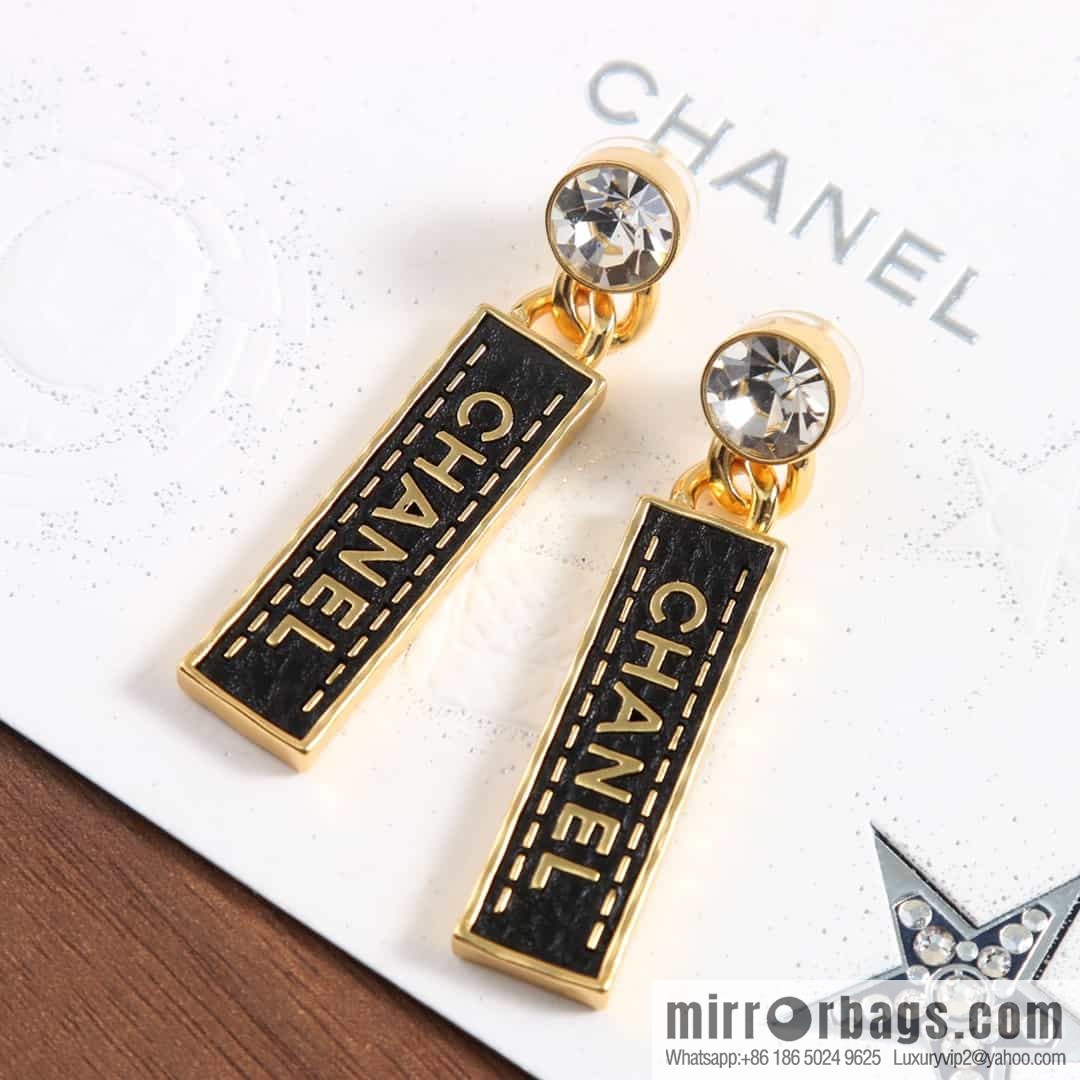 New ☑️ chanel c2 double c black strip leather earrings
