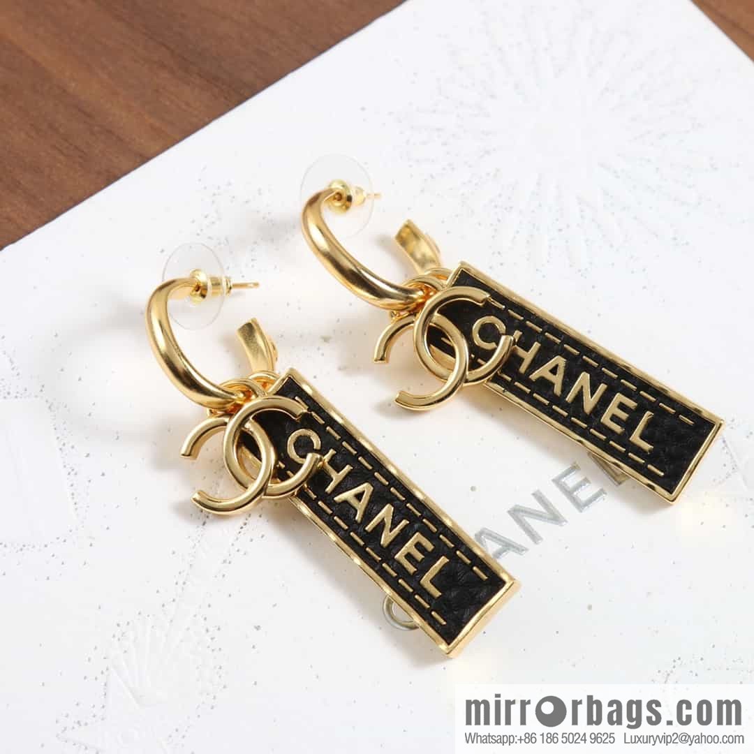 New ☑️ chanel c2 double c black strip leather earrings