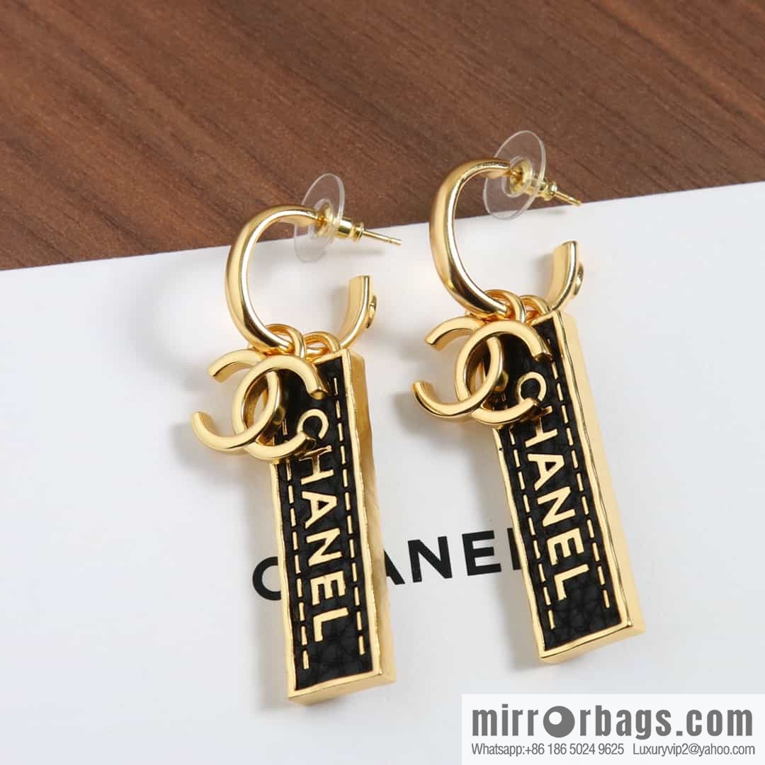 New ☑️ chanel c2 double c black strip leather earrings