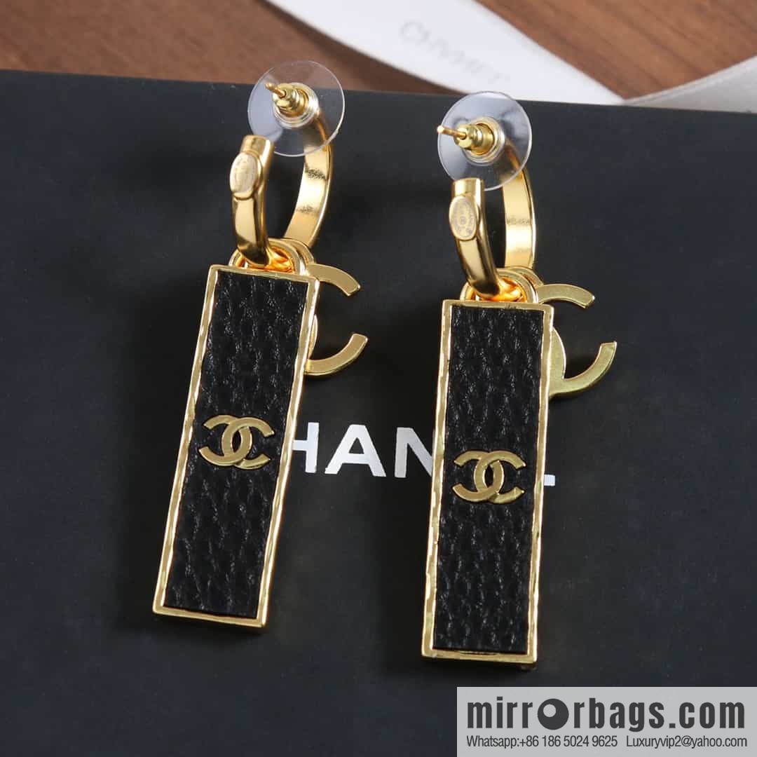 New ☑️ chanel c2 double c black strip leather earrings