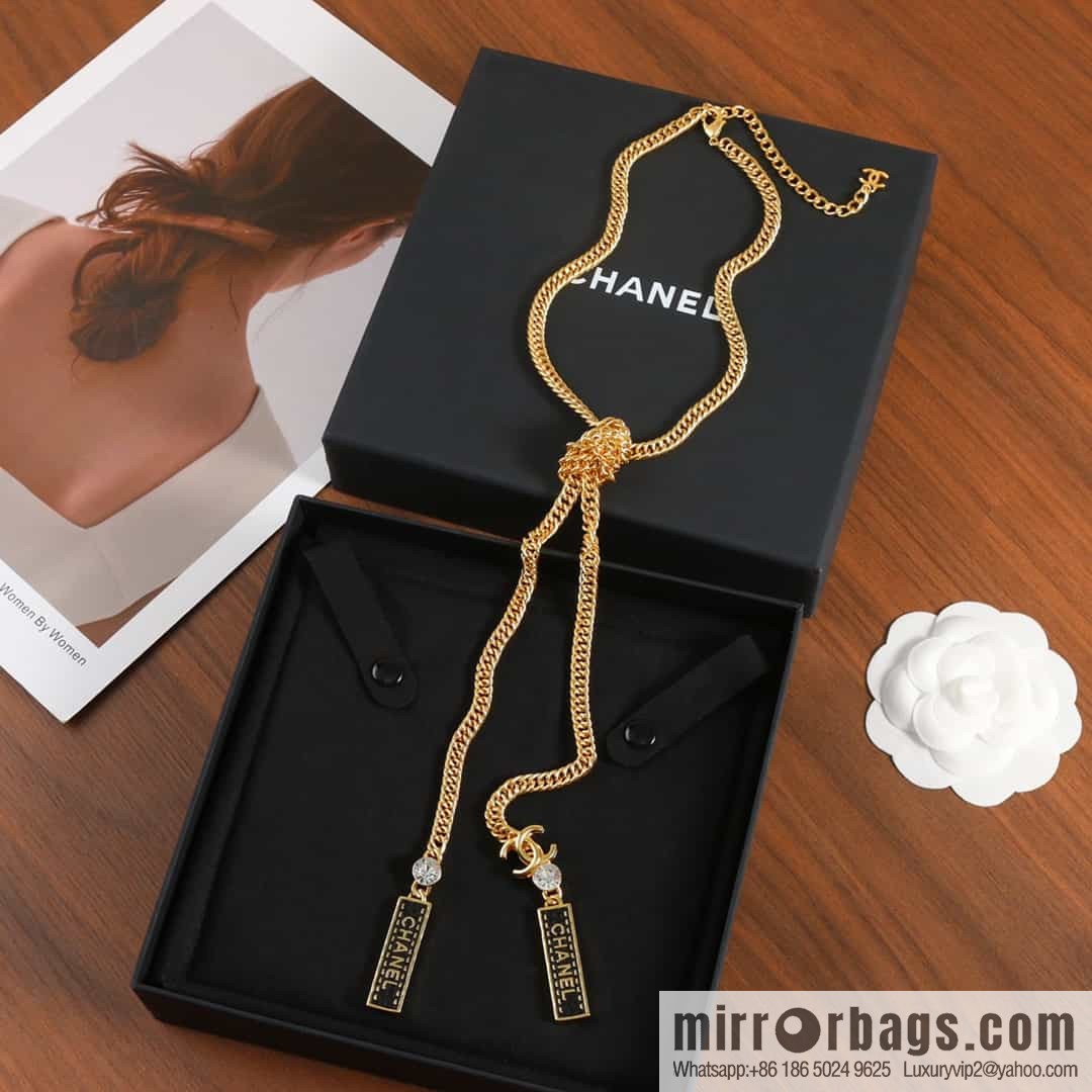 New ☑️ Chanel double c black strip leather necklace sweater chain
