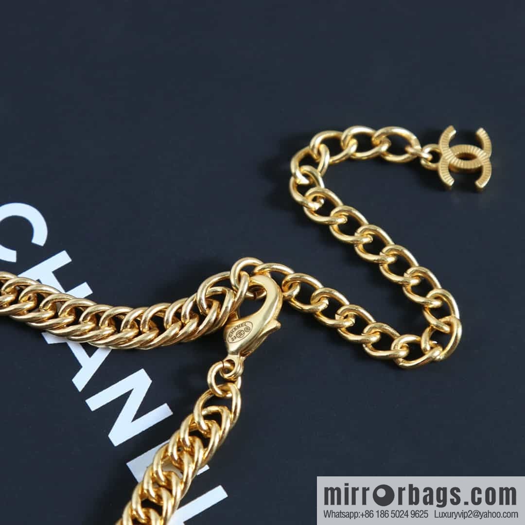 New ☑️ Chanel double c black strip leather necklace sweater chain