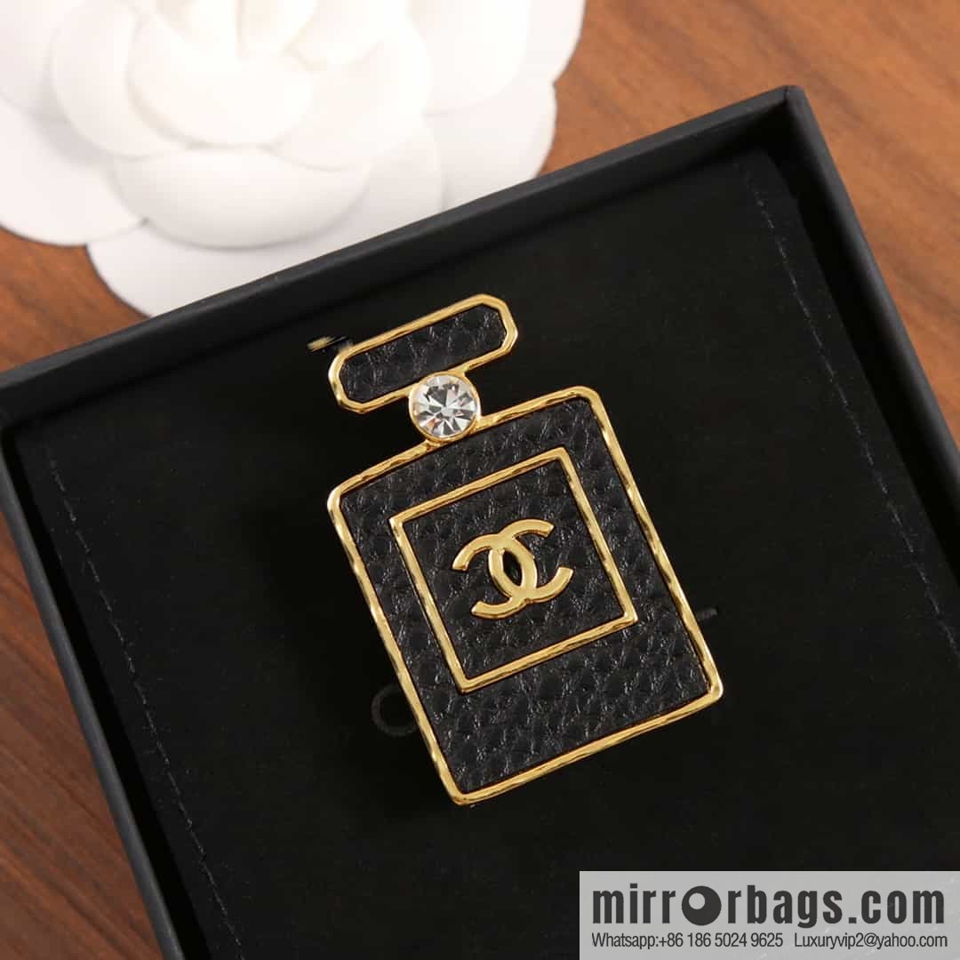 New ☑️ Chanel Double C Black Leather Perfume Bottle Brooch