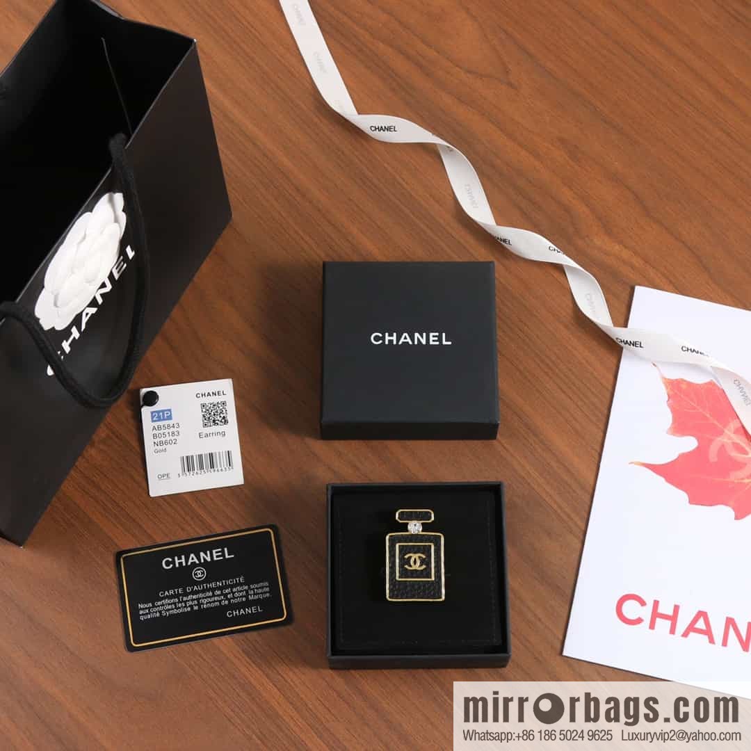 New ☑️ Chanel Double C Black Leather Perfume Bottle Brooch
