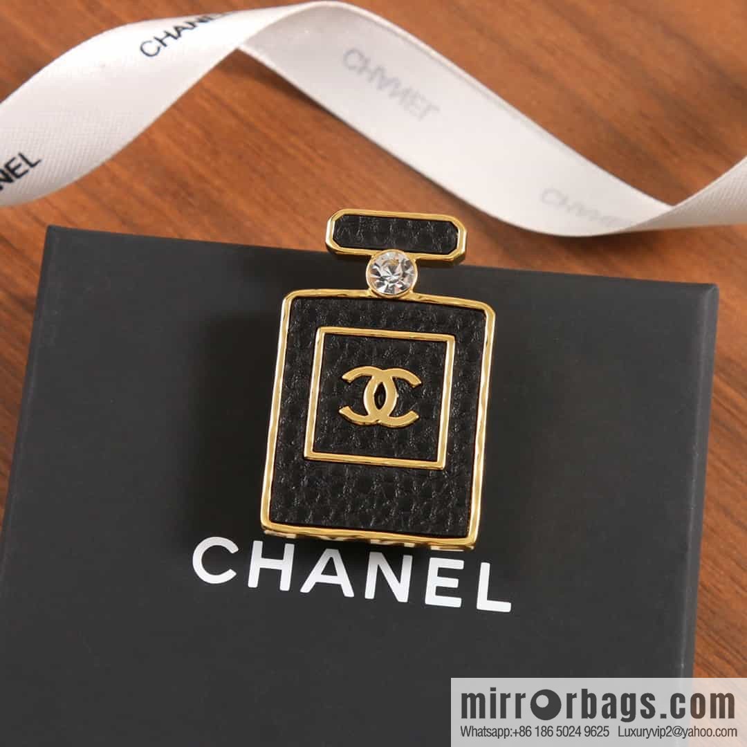 New ☑️ Chanel Double C Black Leather Perfume Bottle Brooch