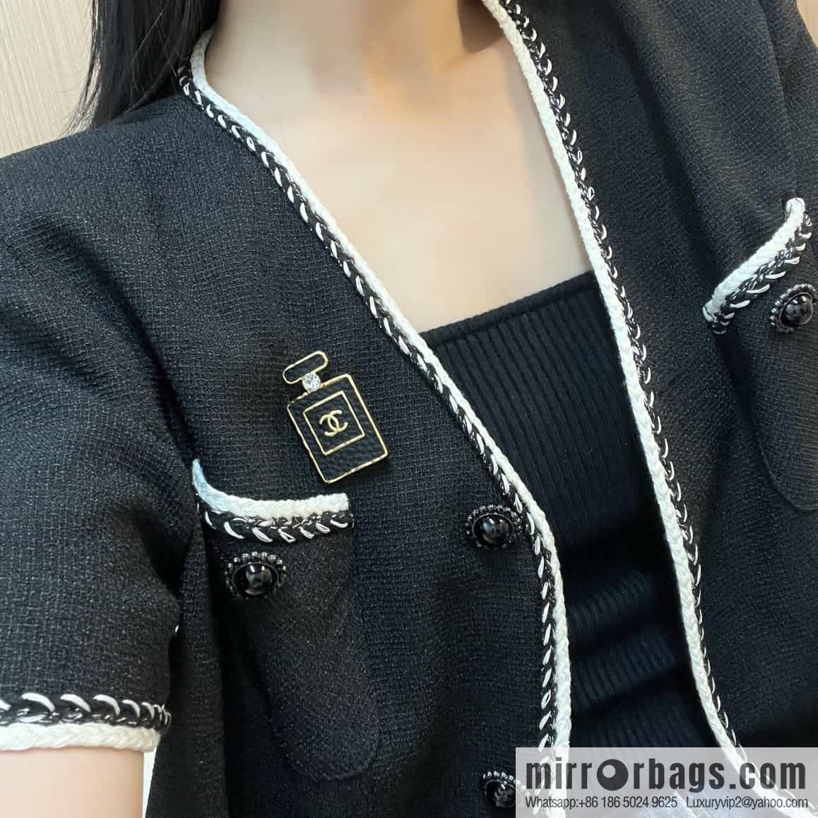 New ☑️ Chanel Double C Black Leather Perfume Bottle Brooch