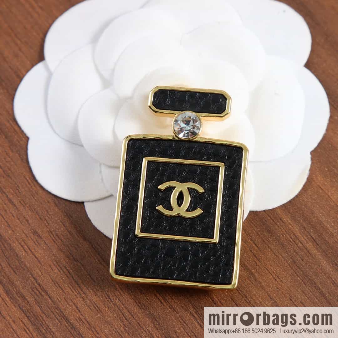 New ☑️ Chanel Double C Black Leather Perfume Bottle Brooch