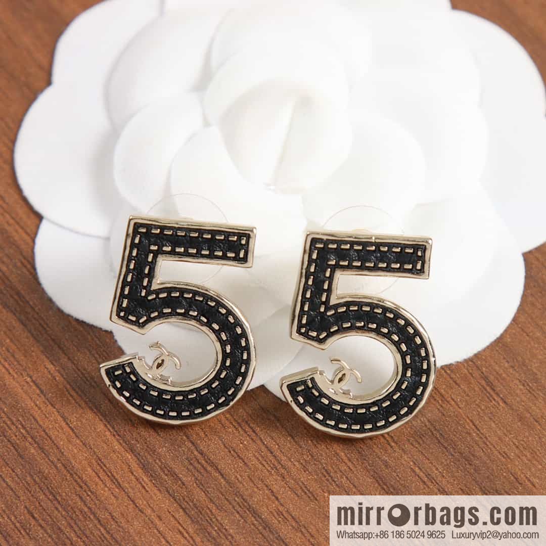New ☑️ chanel c1 double c no. 5 black leather earrings