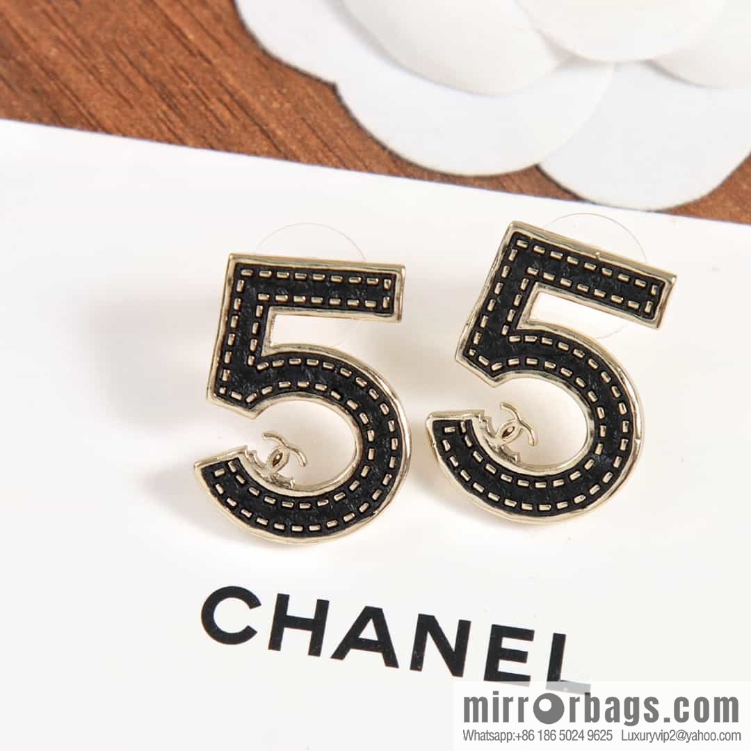 New ☑️ chanel c1 double c no. 5 black leather earrings