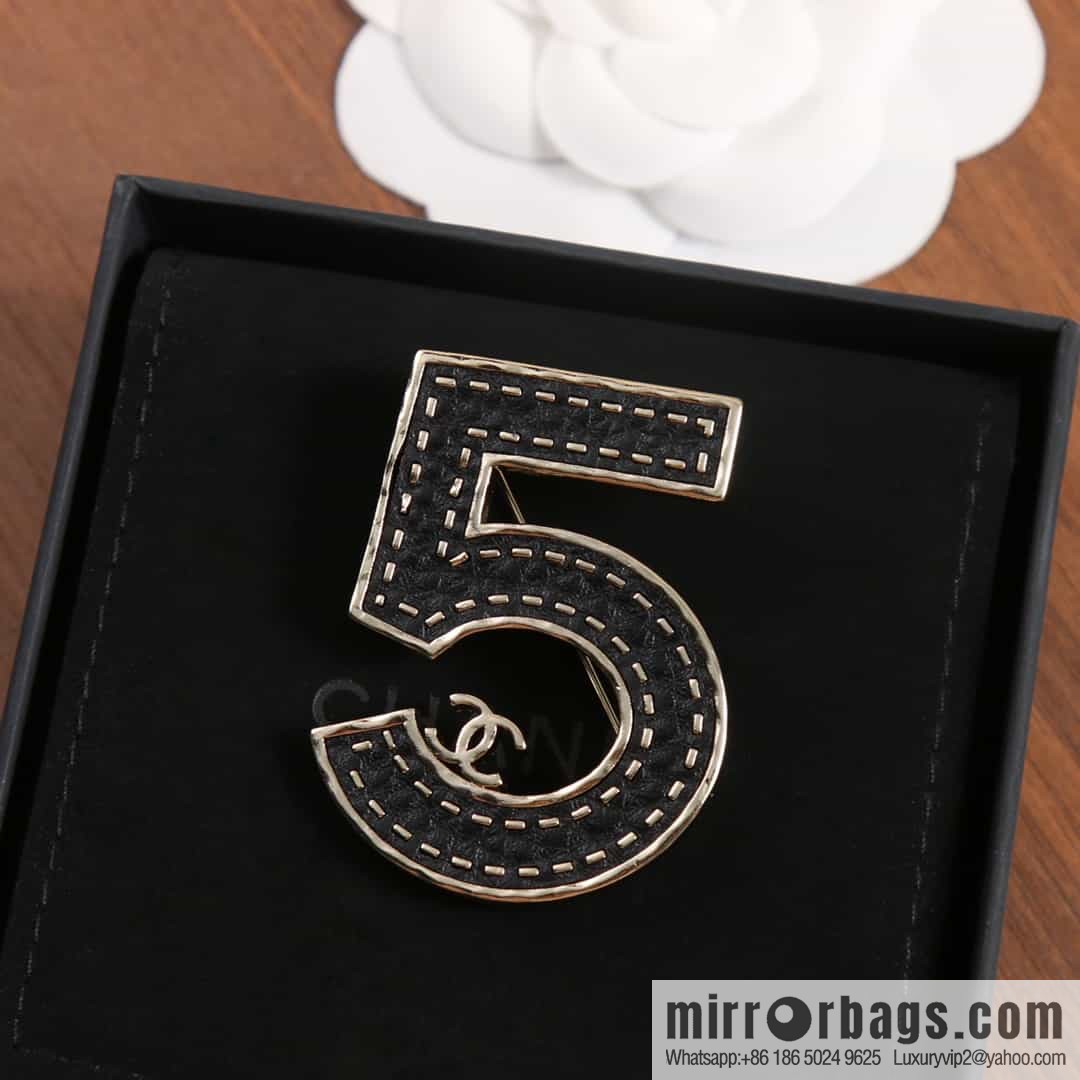 New ☑️ Chanel Double C No. 5 5 Character Black Leather Brooch