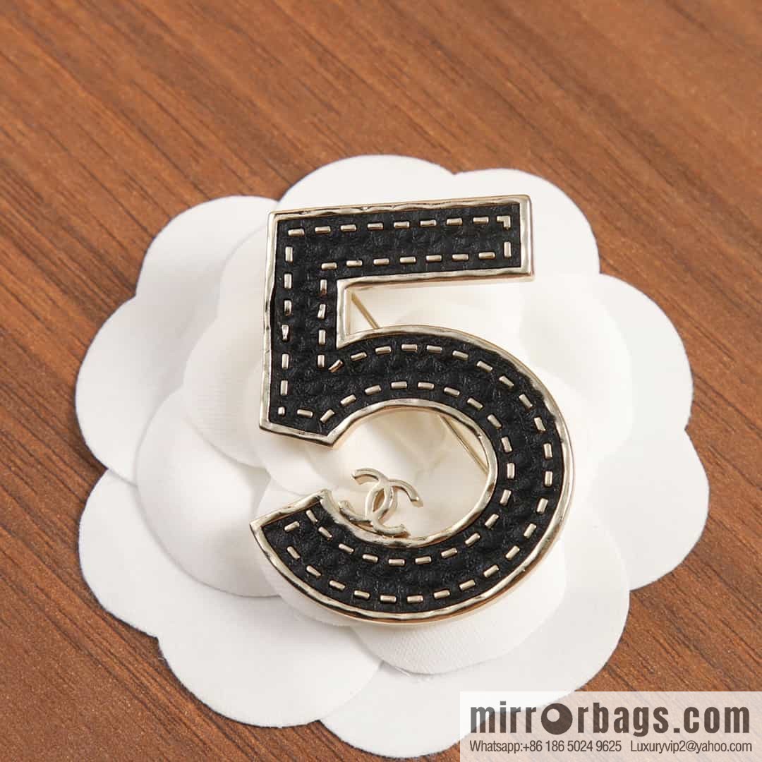 New ☑️ Chanel Double C No. 5 5 Character Black Leather Brooch