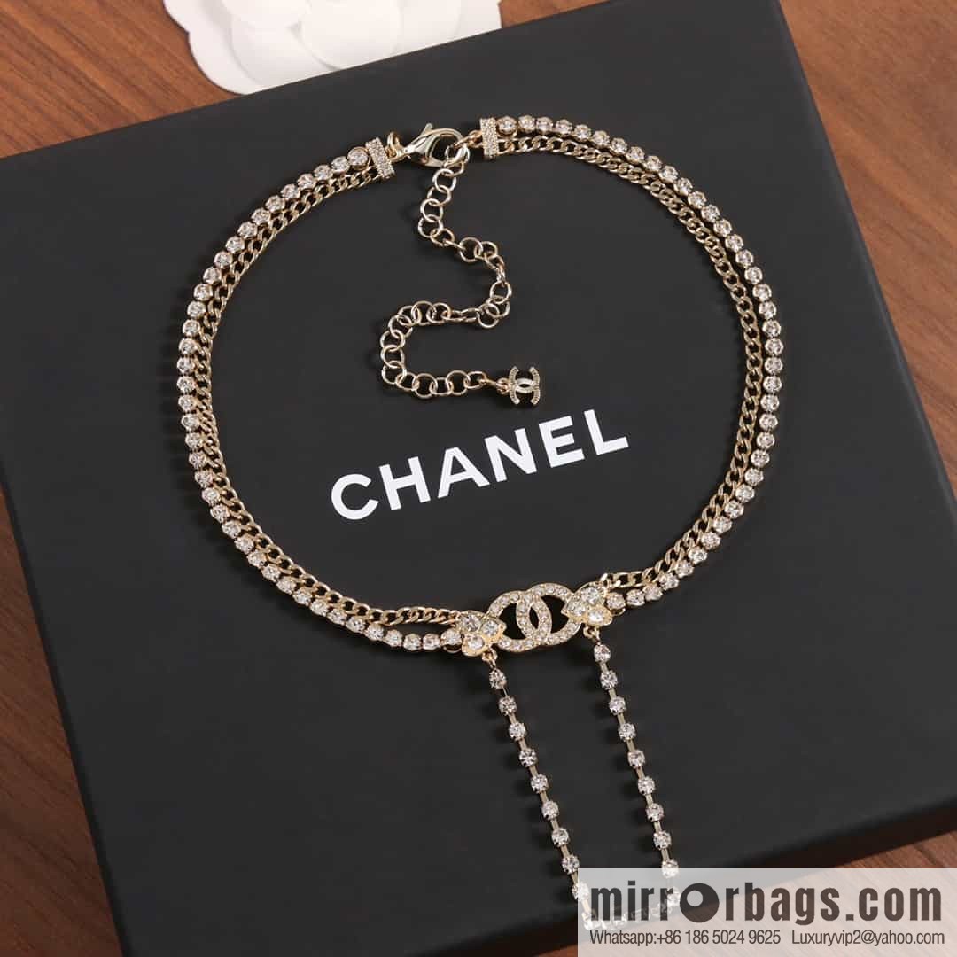 New ☑️ Chanel Double C Full Diamond Tassel Necklace Necklace