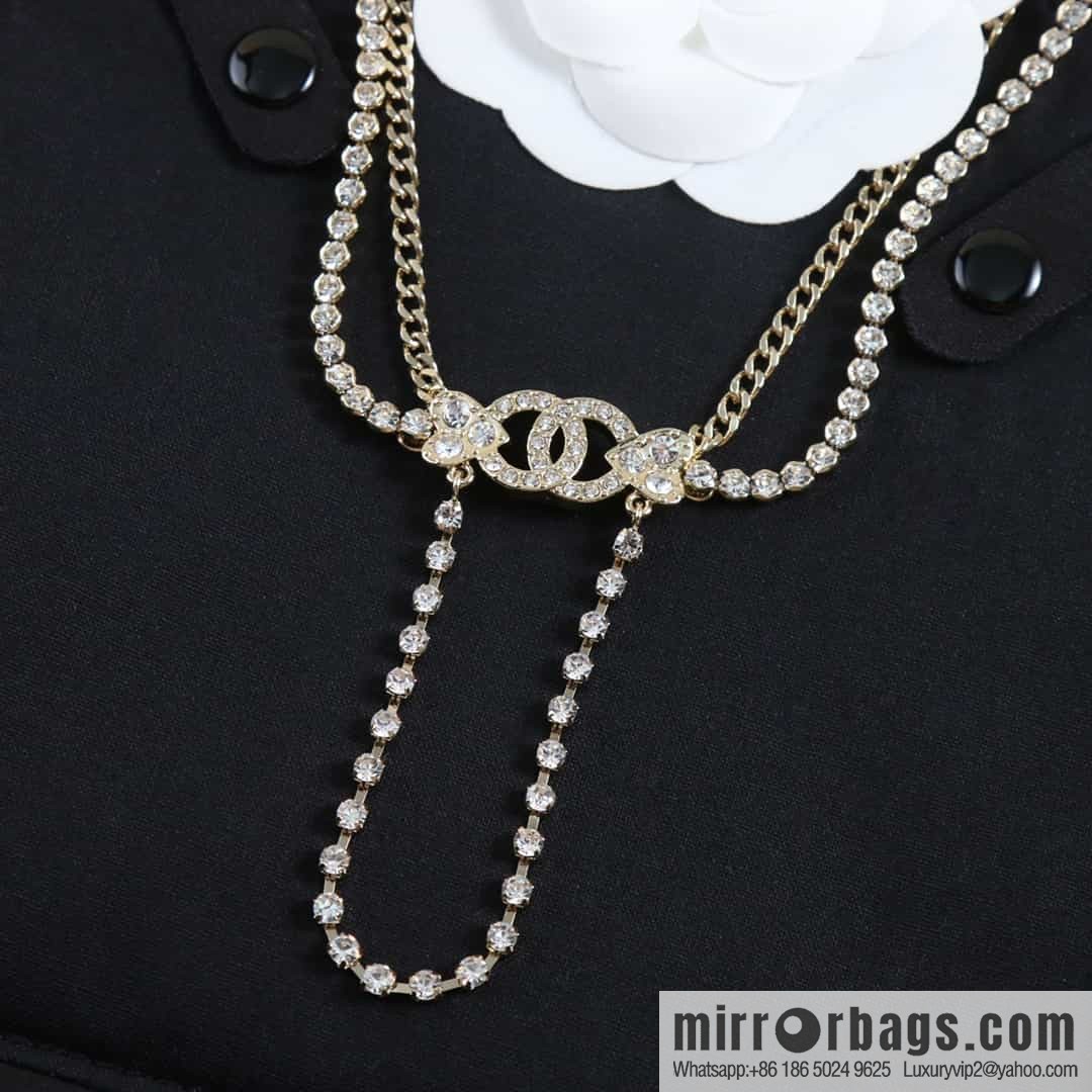 New ☑️ Chanel Double C Full Diamond Tassel Necklace Necklace