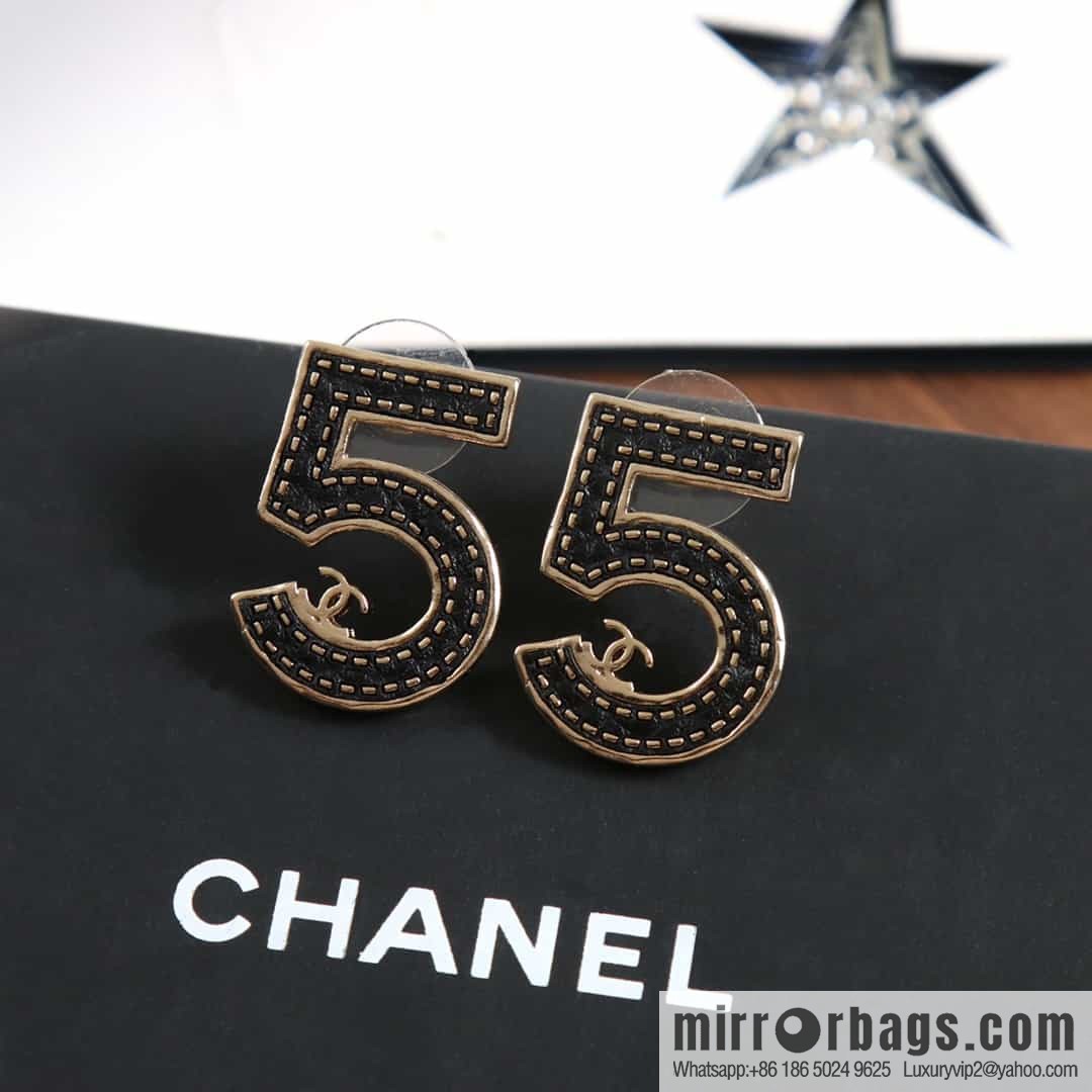 New ☑️ chanel c1 double c no. 5 black leather earrings
