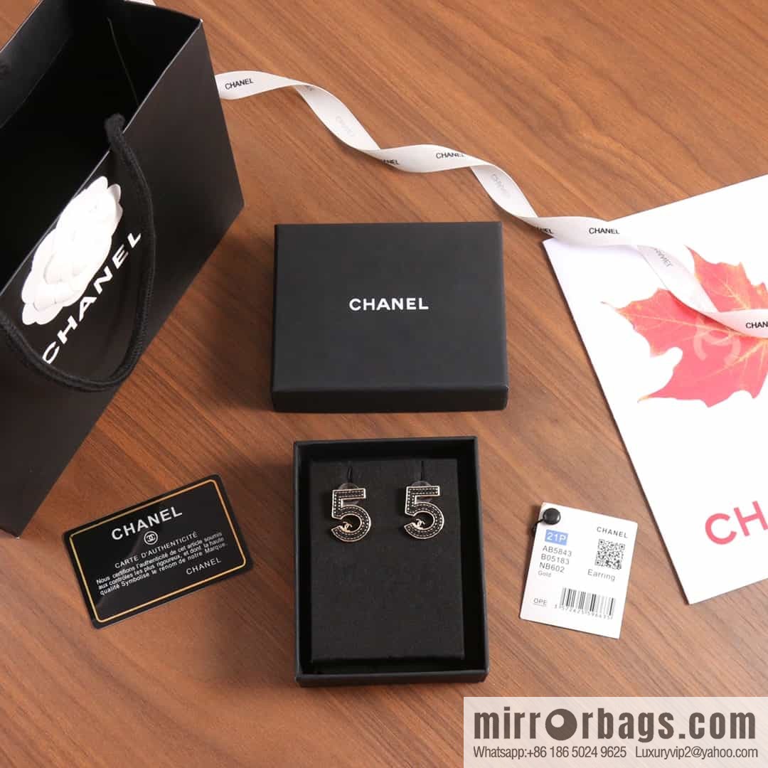New ☑️ chanel c1 double c no. 5 black leather earrings