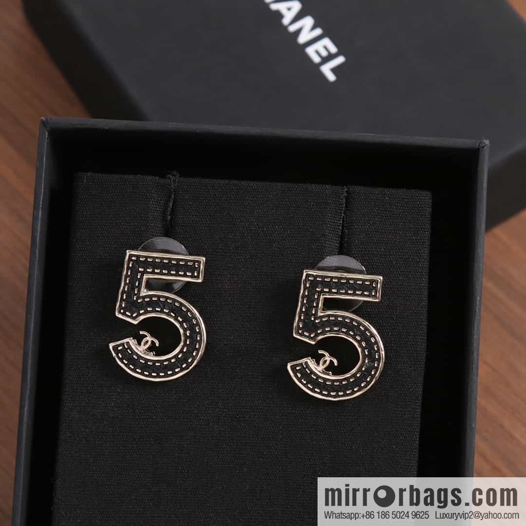 New ☑️ chanel c1 double c no. 5 black leather earrings