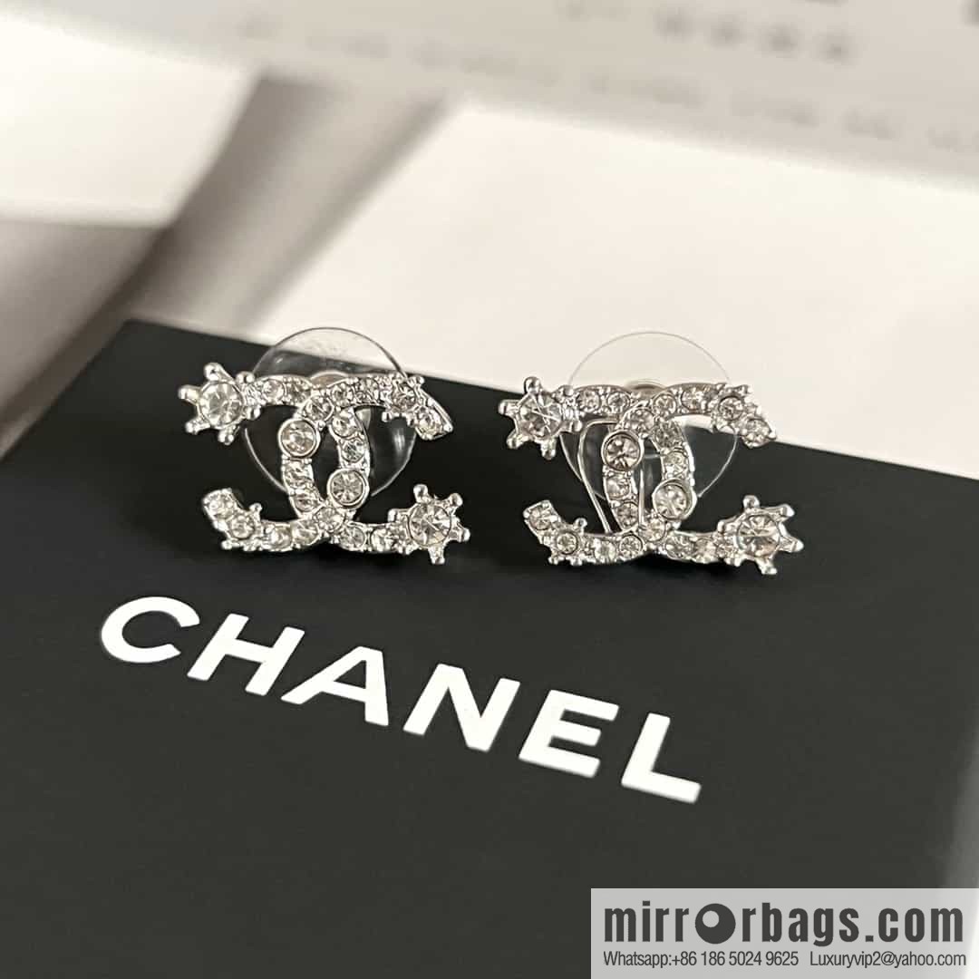 New ☑️ Chanel c1 double c full diamond snowflake stud earrings