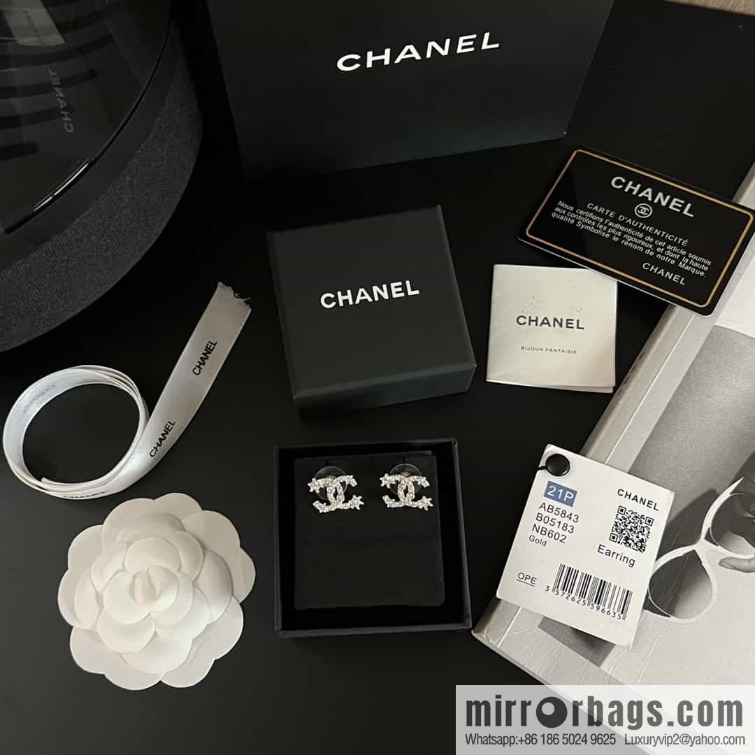 New ☑️ Chanel c1 double c full diamond snowflake stud earrings