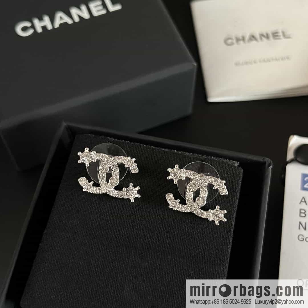 New ☑️ Chanel c1 double c full diamond snowflake stud earrings